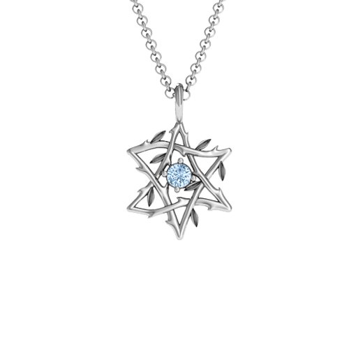 Olive Branch Star of David Pendant – Sterling Silver with Aquamarine