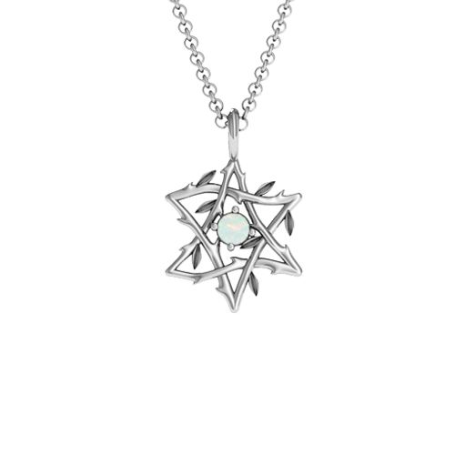 Olive Branch Star of David Pendant – Sterling Silver with Opal