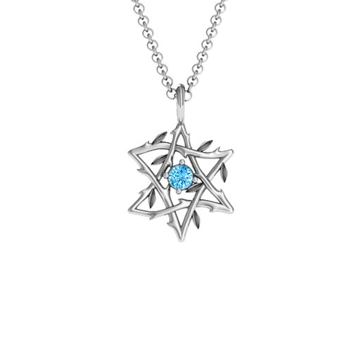 Olive Branch Star of David Pendant – Sterling Silver with Blue Topaz
