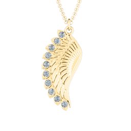 Wing Pendant with Stones in 9K Solid Yellow Gold with Cubic Zirconia