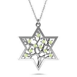 Tree of Life in Star of David Pendant in 925 Sterling Silver with Peridot