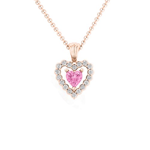 Heart in Heart Halo Pendant – 9kt Rose Gold with Pink Tourmaline and White Premium Zirconia