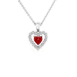 Heart in Heart Halo Pendant in 925 Sterling Silver with Garnet and White Premium Zirconia