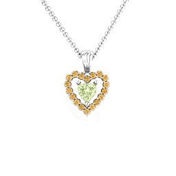 Heart in Heart Halo Pendant in 925 Sterling Silver with Peridot and Fancy Yellow Premium Zirconia