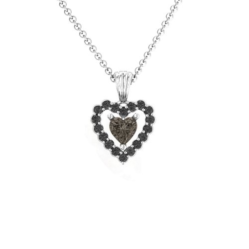 Heart in Heart Halo Pendant – Sterling Silver with Smokey Quartz and Black Premium Zirconia