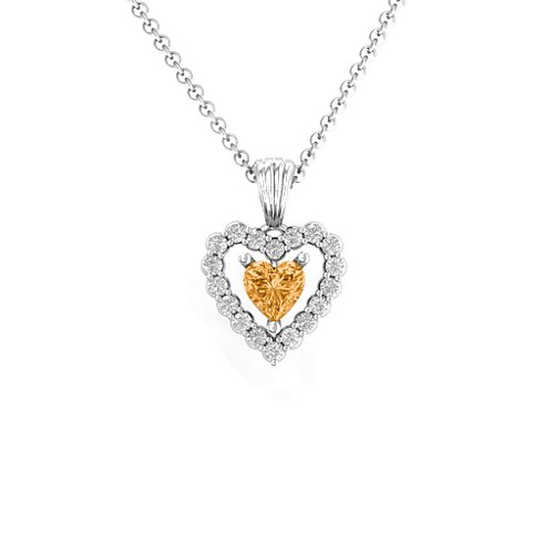 Heart in Heart Halo Pendant – Sterling Silver with Citrine and White Premium Zirconia