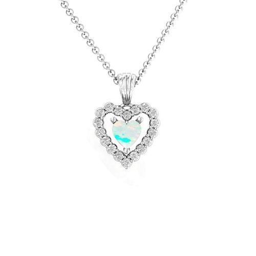 Heart in Heart Halo Pendant – Sterling Silver with Opal and White Premium Zirconia