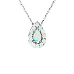 Pear Shape Halo Slide Pendant in 925 Sterling Silver with Opal