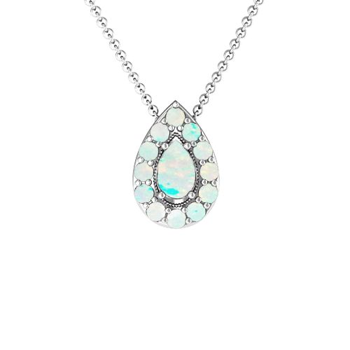 Pear Shape Halo Slide Pendant – Sterling Silver with Opal