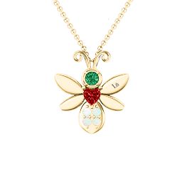 To Bee in Love Pendant in 9K Solid Yellow Gold with Garnet, Emerald, and Opal