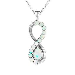 Vertical Infinity Pendant with Pear Gemstone and Accents in 925 Sterling Silver with Opal