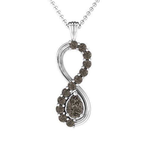 Vertical Infinity Pendant with Pear Gemstone and Accents – Sterling Silver with Smokey Quartz