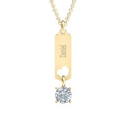 Love Tag Pendant with Round Stone in 18K Gold Plated Silver with Diamond