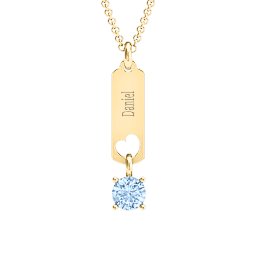 Love Tag Pendant with Round Stone in 18K Gold Plated Silver with Aquamarine