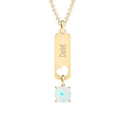 Love Tag Pendant with Round Stone in 18K Gold Plated Silver with Opal