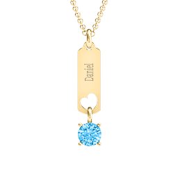 Love Tag Pendant with Round Stone in 18K Gold Plated Silver with Blue Topaz