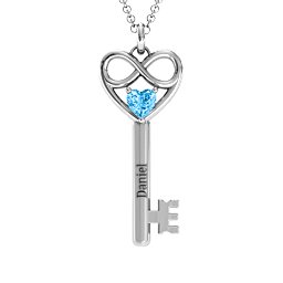 Infinitely in Love Key Pendant in 925 Sterling Silver with Blue Topaz