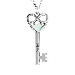 Infinitely in Love Key Pendant in 925 Sterling Silver with Opal