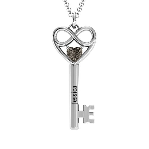 Infinitely in Love Key Pendant – Sterling Silver with Smokey Quartz