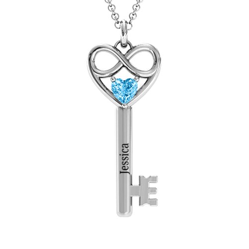 Infinitely in Love Key Pendant – Sterling Silver with Blue Topaz