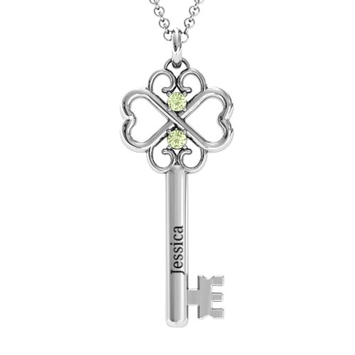 Hearts and Clover Infinity Key Pendant – Sterling Silver with Peridot
