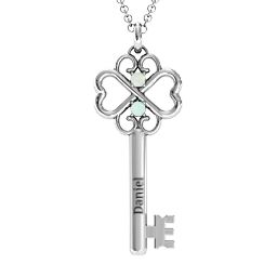 Hearts and Clover Infinity Key Pendant in 925 Sterling Silver with Opal