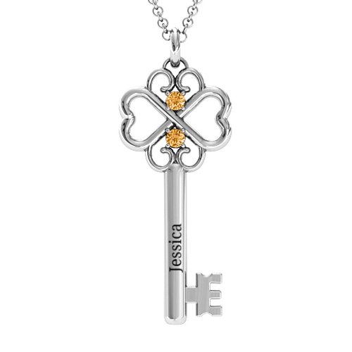 Hearts and Clover Infinity Key Pendant – Sterling Silver with Citrine