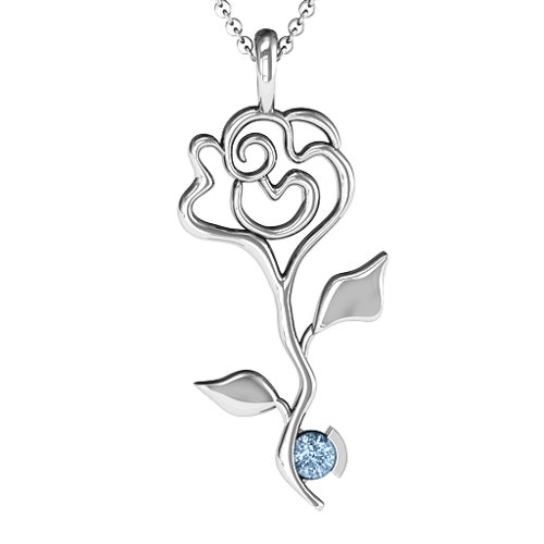 Enchanted Rose Pendant – Sterling Silver with Aquamarine