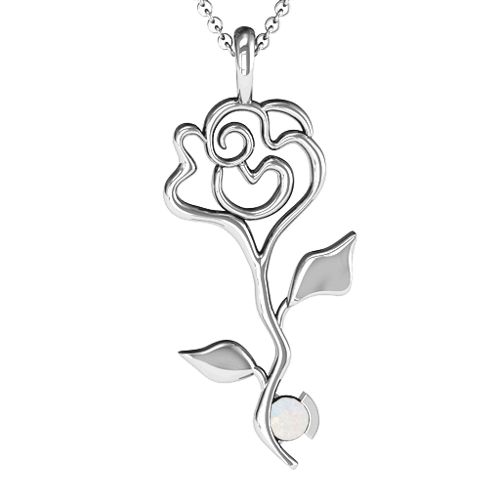 Enchanted Rose Pendant – Sterling Silver with Opal