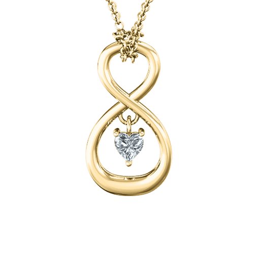 Dangling Heart Infinity Pendant – 9kt Yellow Gold with Cubic Zirconia