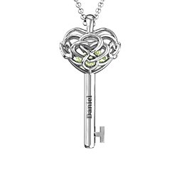 Infinitely in Love Caged Key Pendant in 925 Sterling Silver with Peridot, Pink Tourmaline, and Citrine