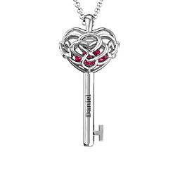 Infinitely in Love Caged Key Pendant in 925 Sterling Silver with Ruby, Pink Tourmaline, and Citrine