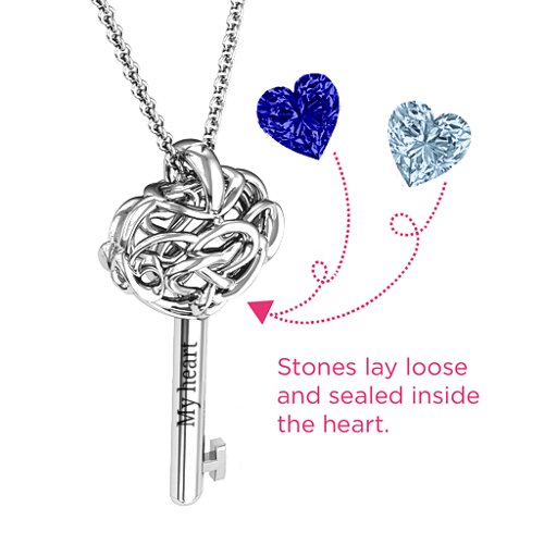 Infinitely in Love Caged Key Pendant – Sterling Silver with Blue Sapphire and Aquamarine