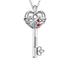“Beautiful Blossoms” Caged Key Pendant – 9kt Rose Gold with Aquamarine and Garnet