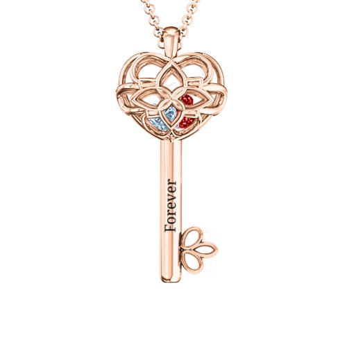 “Beautiful Blossoms” Caged Key Pendant – 9kt Rose Gold with Aquamarine and Garnet