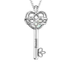 “Beautiful Blossoms” Caged Key Pendant in 925 Sterling Silver with Opal, Emerald, and Cubic Zirconia