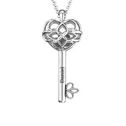 “Beautiful Blossoms” Caged Key Pendant in 925 Sterling Silver with Alexandrite, Emerald, and Cubic Zirconia
