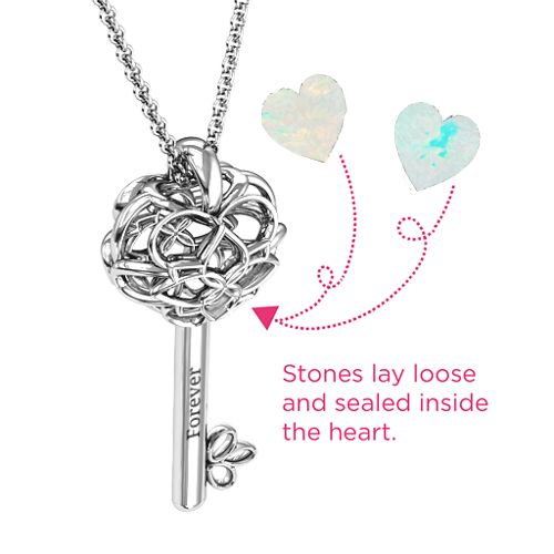 “Beautiful Blossoms” Caged Key Pendant – Sterling Silver with Opal
