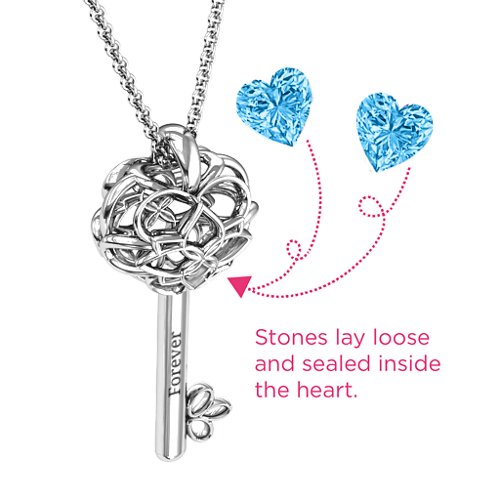 “Beautiful Blossoms” Caged Key Pendant – Sterling Silver with Blue Topaz