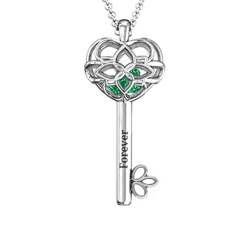 “Beautiful Blossoms” Caged Key Pendant – Sterling Silver with Emerald
