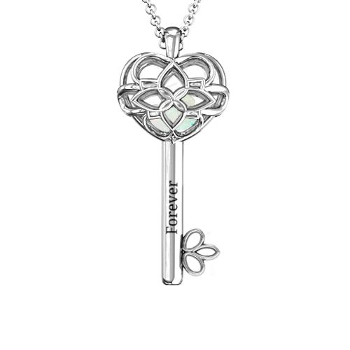 “Beautiful Blossoms” Caged Key Pendant – Sterling Silver with Opal
