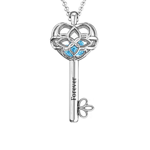 “Beautiful Blossoms” Caged Key Pendant – Sterling Silver with Blue Topaz