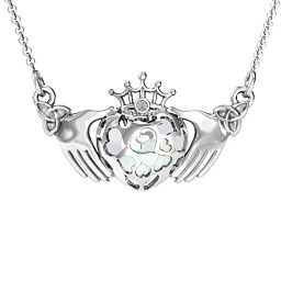 Caged Hearts Claddagh Pendant in 925 Sterling Silver with Opal, Pink Tourmaline, and Citrine