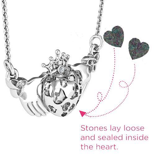 Caged Hearts Claddagh Pendant – Sterling Silver with Alexandrite and Cubic Zirconia