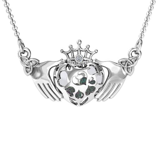Caged Hearts Claddagh Pendant – Sterling Silver with Alexandrite and Cubic Zirconia