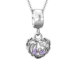 Engravable Mom Heart Cage Pendant with 2-4 Gemstones