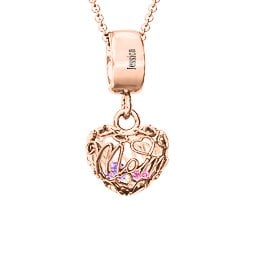 Engravable Mom Heart Cage Pendant with 2-4 Gemstones