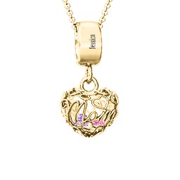 Engravable Mom Heart Cage Pendant with 2-4 Gemstones in 9K Solid Yellow Gold with Amethyst, Pink Tourmaline, and Garnet