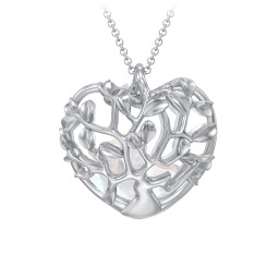 Family Tree Caged Heart Pendant in 925 Sterling Silver with Opal, Cubic Zirconia, and Blue Sapphire