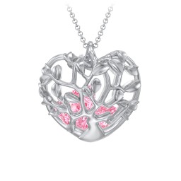 Family Tree Caged Heart Pendant in 925 Sterling Silver with Pink Tourmaline, Cubic Zirconia, and Blue Sapphire